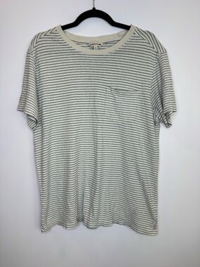 Toad & Co. Cream Striped Pocket Tee - Cream/Blue hemp organic cotton size Large